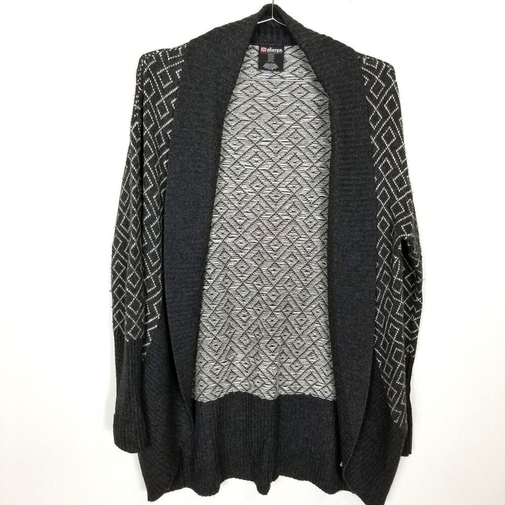 Sherpa Adventure Gear Women Dolga Cardigan Sz M Black Gray Merino Wool Blend‎